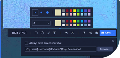 iTop Screenshot user interface with annotation tools