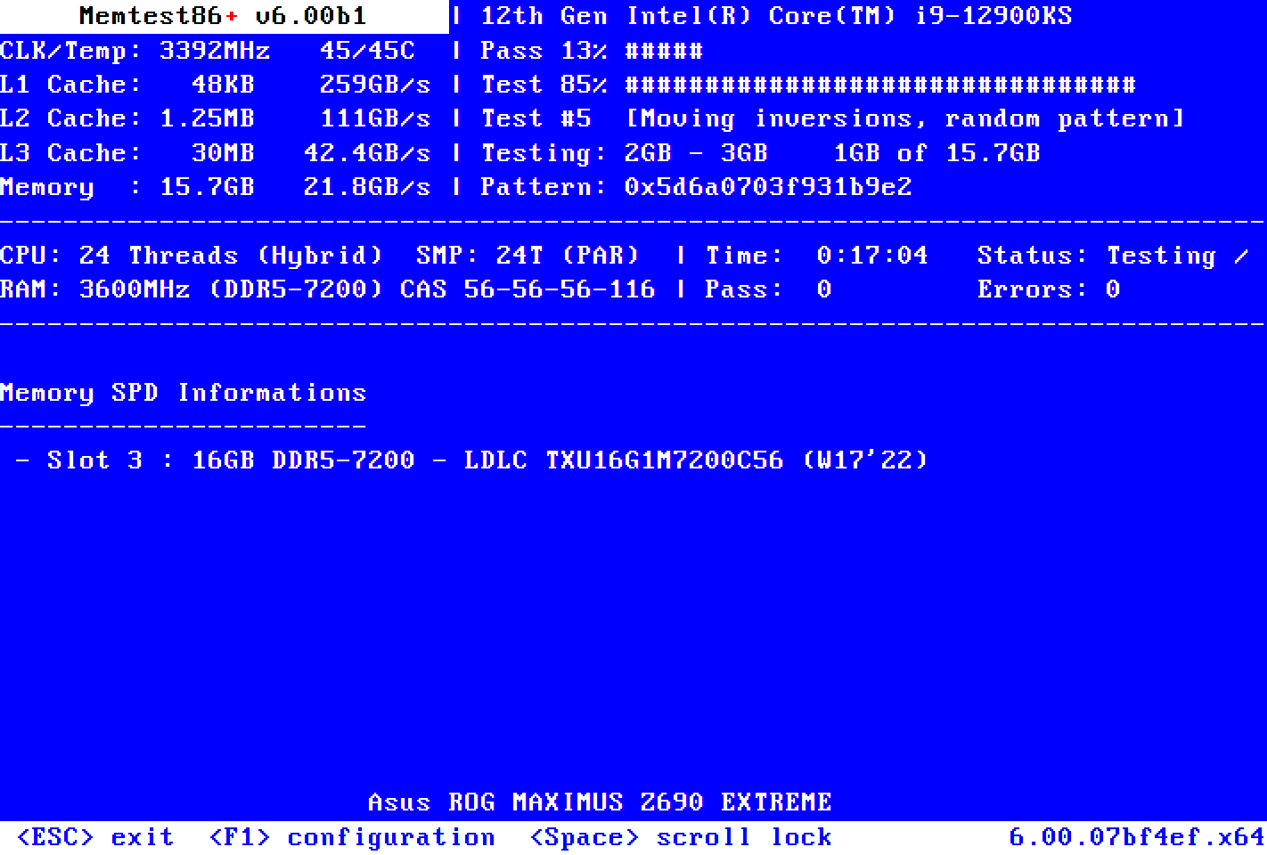 Memtest86+ memory testing software interface